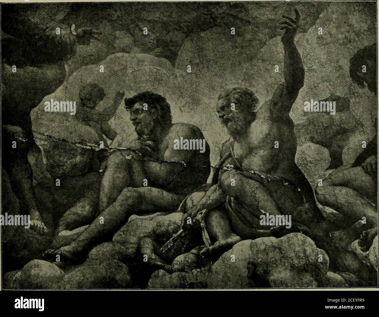 . Antonio Allegri da Correggio, la sua vita, i suoi amici e il suo tempo. NGELS, DI CORREGGIO. Dalla cupola di San Giovanni Evangelista, Parma. Rilievi, e ha creato una scuola che si è conclusa, come ha detto Benvenuto Cellini di Bandinello, facendo sacchi di meloni invece di figure. In Cor-reggios creazioni più sobria, forza e solennità si uniscono a mani con dignità e bellezza. Non ci sono atteggiamenti esagerati, nessun gesturesout di armonia con quei grandi spiriti che diffondono la parola di Dio in tutte le nazioni. Anche se nella resa delle loro nudeforme il pittore ha scartato il composto timido e austero Foto Stock