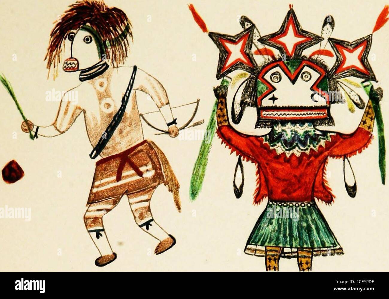 . Hopi Katcinas disegnato da artisti nativi. HELIOTVPE CO., BOSTON. BUREAU OF AMERICAN ETHNOLOGY V/INTY-PRIMO RAPPORTO ANNUALE PL. XXVIII. OWANOZROZRO GOTO WALPli Foto Stock