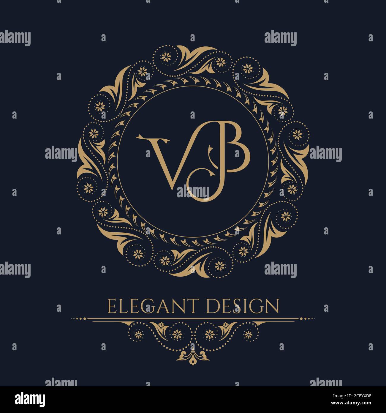 Il monogramma delle lettere intrecciate VB in un'elegante cornice floreale. Stile barocco. La posizione per il testo. Un modello d'oro per caffè, bar, bou Illustrazione Vettoriale