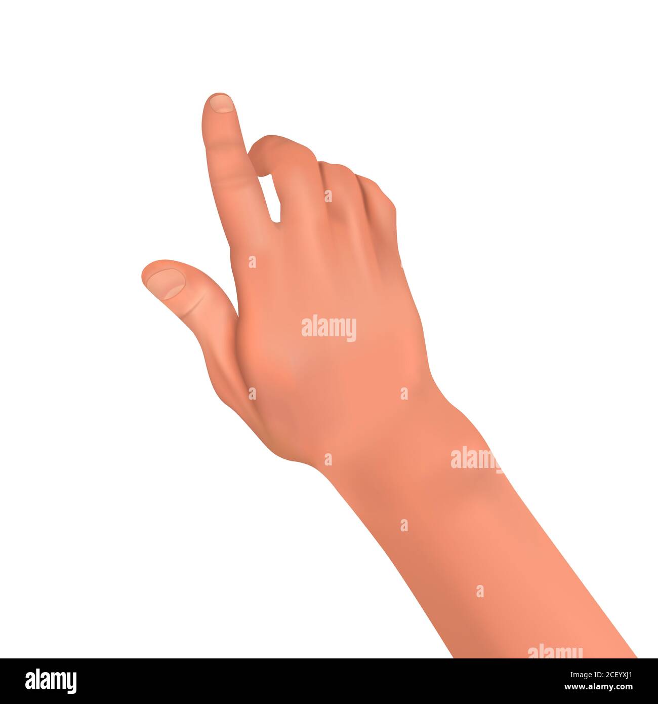 Mano umana realistica su uno sfondo bianco isolato.movimento delle dita sotto forma di tocco, pressione, puntamento.elemento per la progettazione. Illustrazione vettoriale 3D Illustrazione Vettoriale