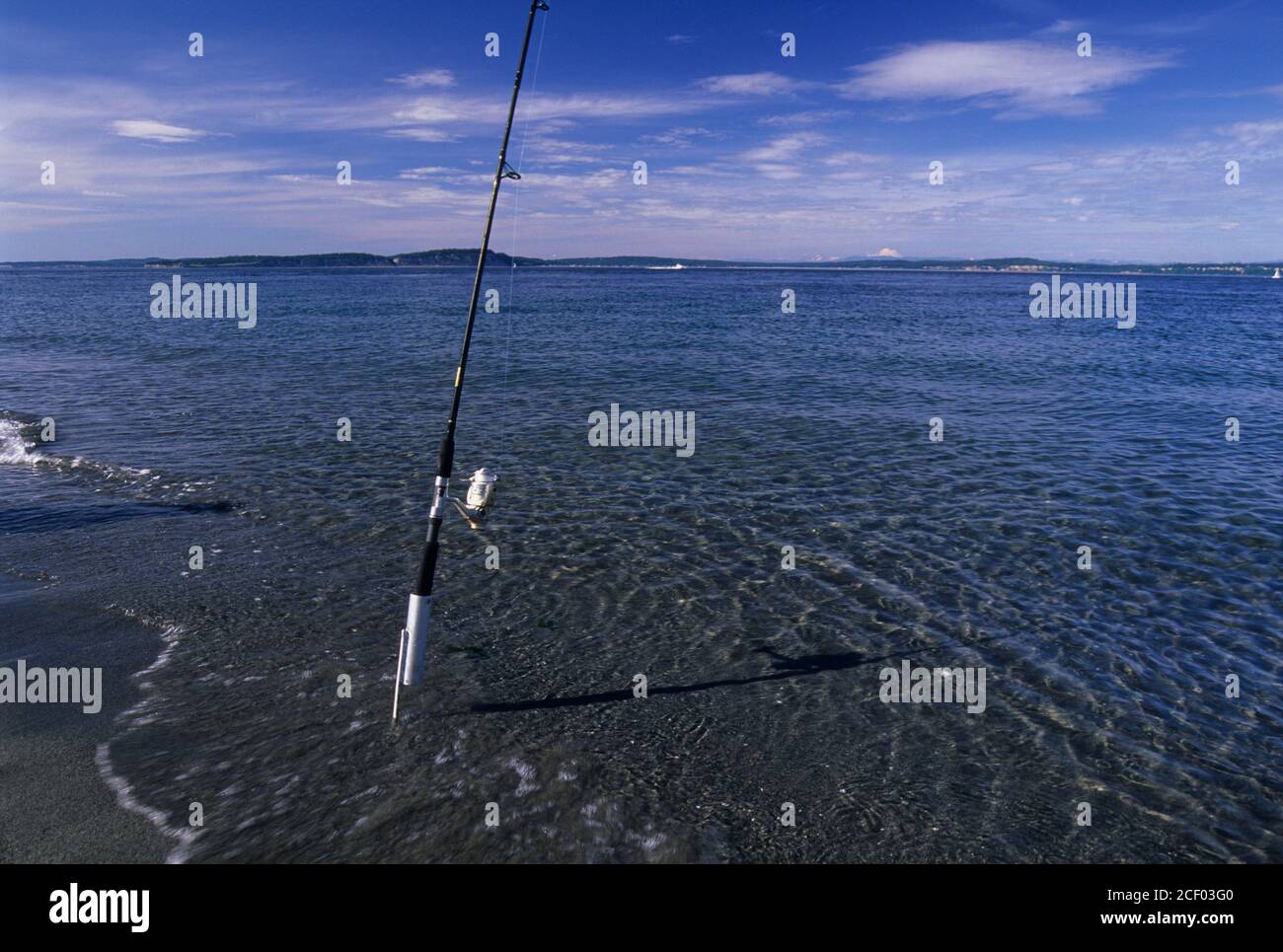 Palo da pesca a Point-No-Point, Point-No-Point Park, Hansville, Washington Foto Stock