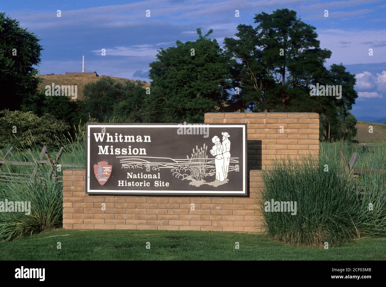 Cartello d'ingresso, Whitman Mission National Historic Site, Washington Foto Stock