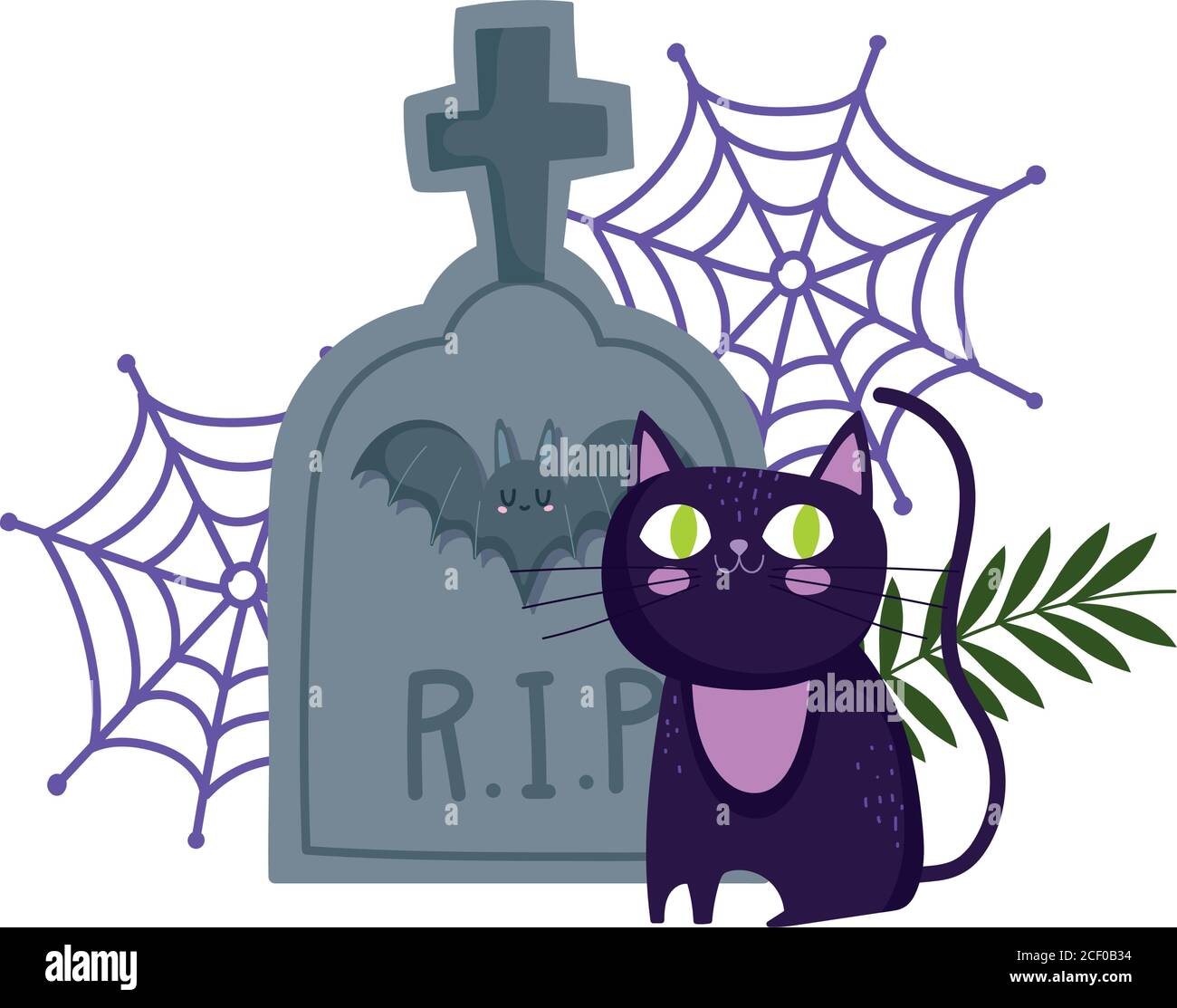 happy halloween, gatto nero cimitero tombstone ciottweb trucco o trattare festa celebrazione sfondo illustrazione vettore Illustrazione Vettoriale