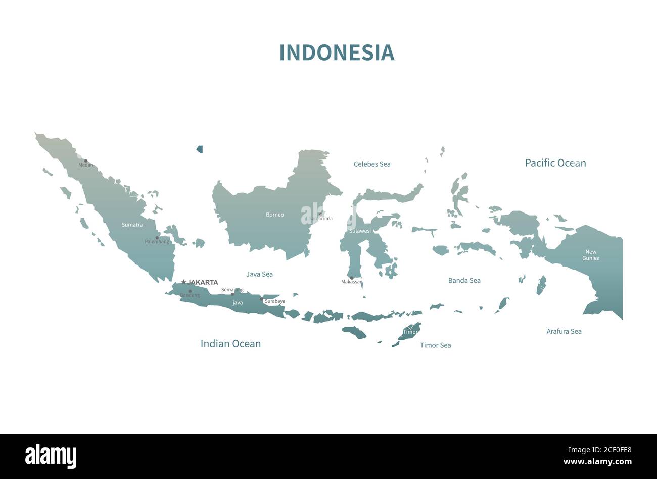 Mappa vettoriale Indonesia. Mappa del paese Serie Verde. Illustrazione Vettoriale