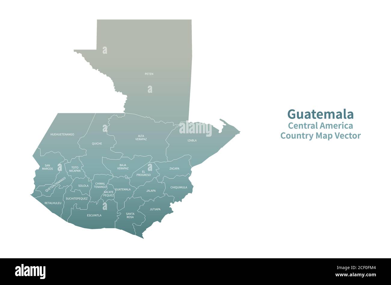 Mappa vettoriale Guatemala. Mappa del paese Serie Verde. Illustrazione Vettoriale