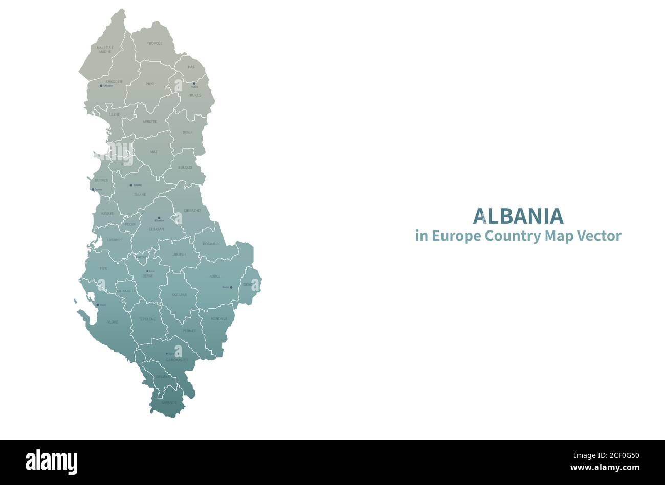 Mappa vettoriale Albania. Mappa dei Paesi europei Serie Verde. Illustrazione Vettoriale
