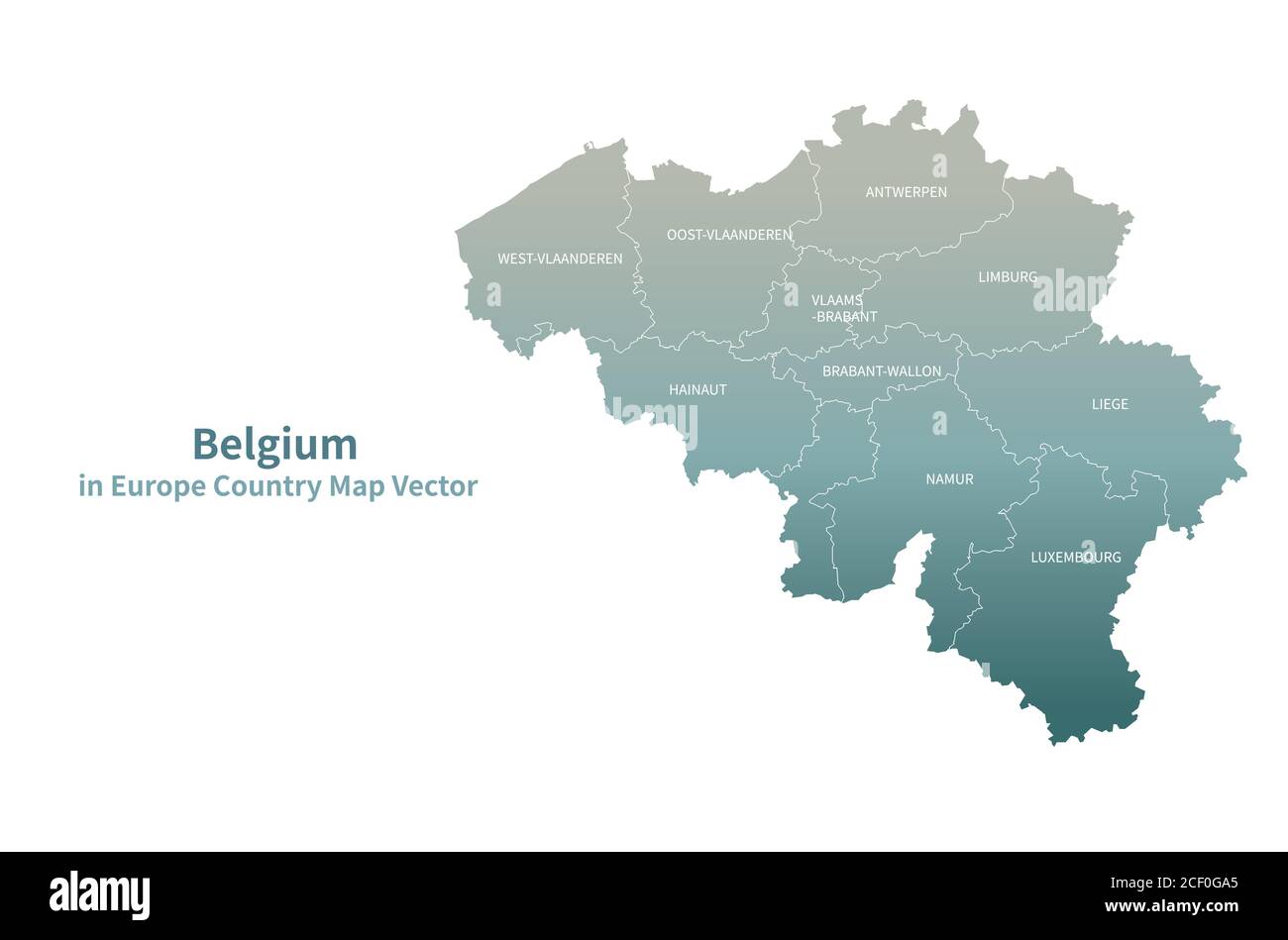 Mappa vettoriale del Belgio. Mappa dei Paesi europei Serie Verde. Illustrazione Vettoriale