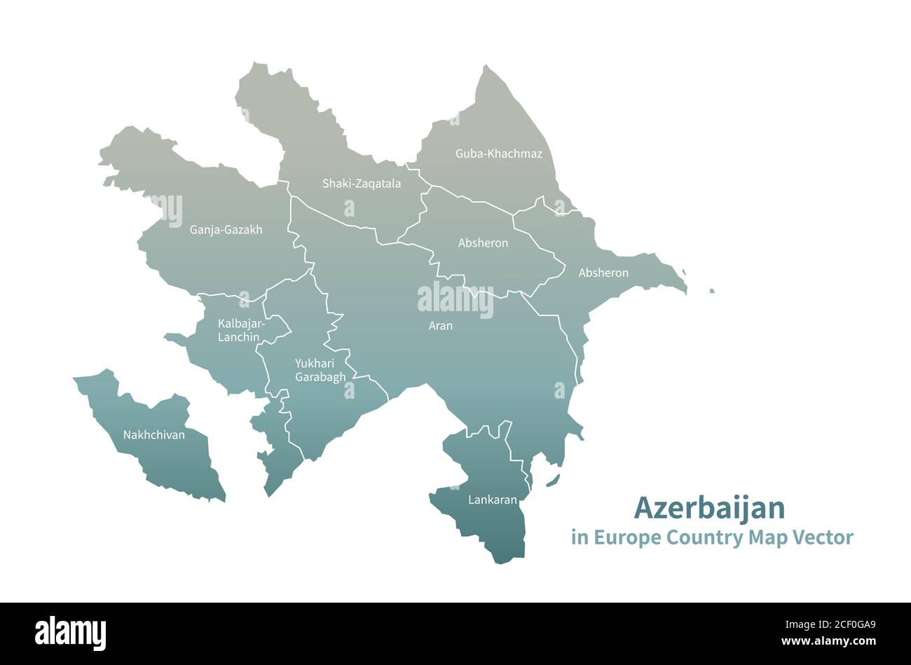 Mappa vettoriale Azerbaigian. Mappa dei Paesi europei Serie Verde. Illustrazione Vettoriale