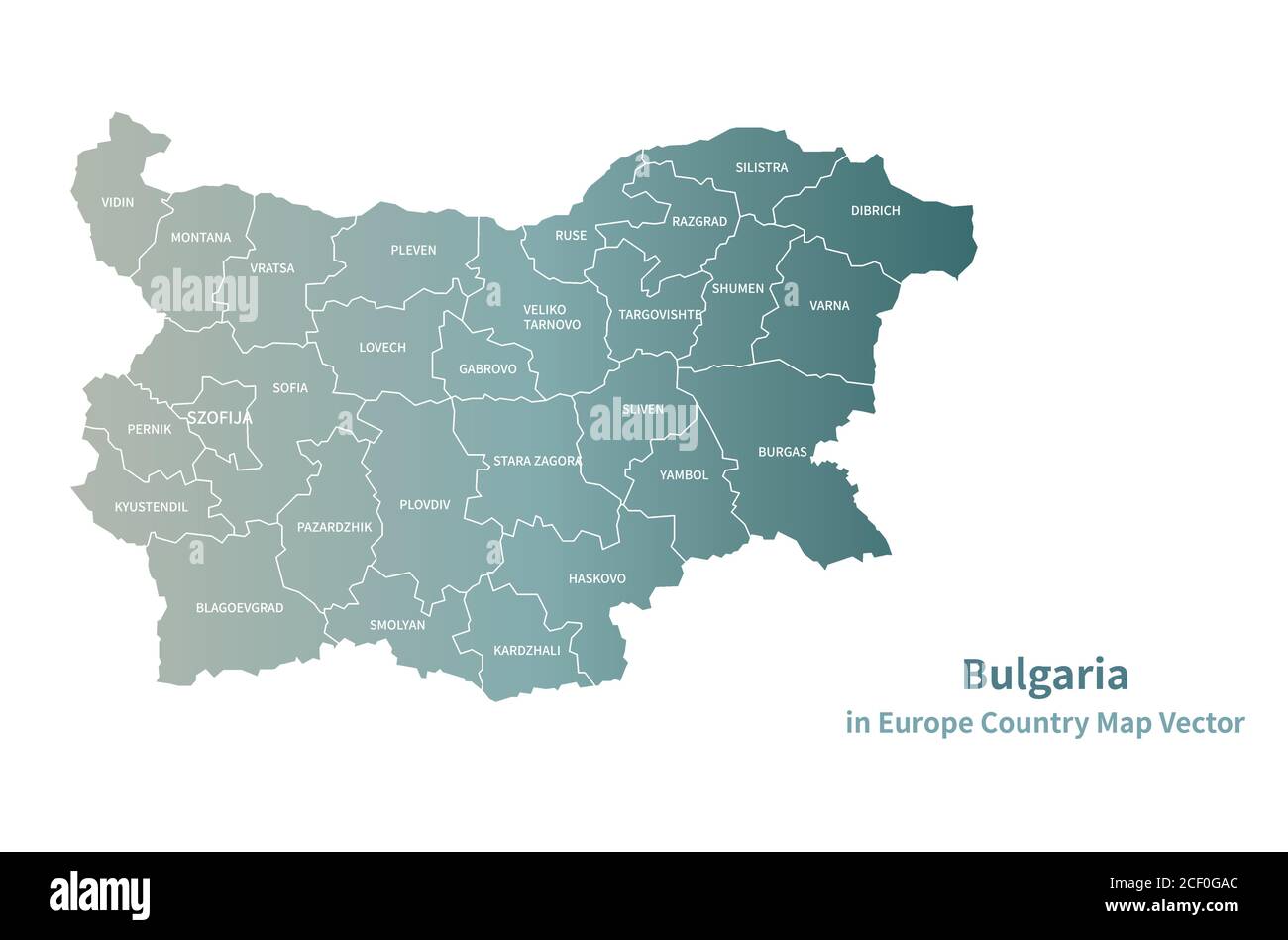 Mappa vettoriale Bulgaria. Mappa dei Paesi europei Serie Verde. Illustrazione Vettoriale