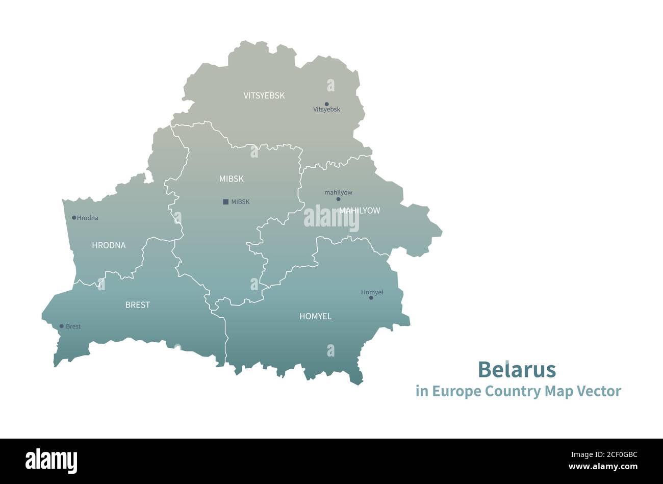Mappa vettoriale Bielorussia. Mappa dei Paesi europei Serie Verde. Illustrazione Vettoriale