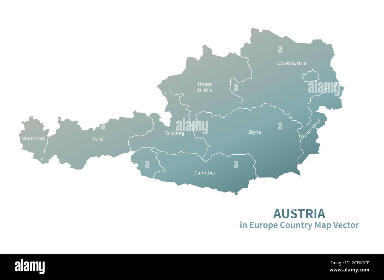 Mappa vettoriale Austria. Mappa dei Paesi europei Serie Verde. Illustrazione Vettoriale