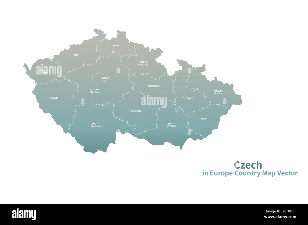 Mappa vettoriale della Czechia. Mappa dei Paesi europei Serie Verde. Illustrazione Vettoriale