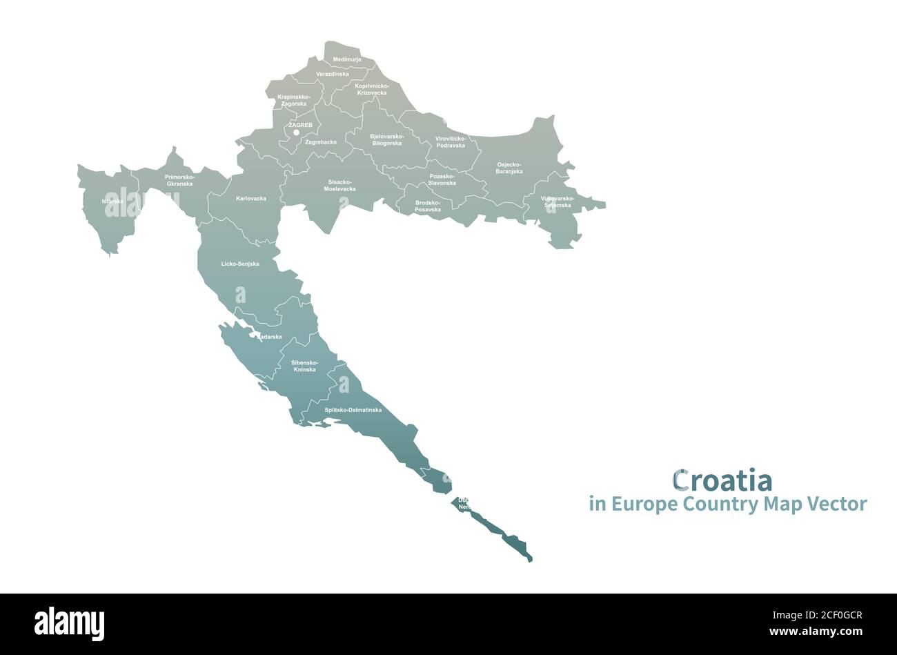 Mappa vettoriale della Croazia. Mappa dei Paesi europei Serie Verde. Illustrazione Vettoriale