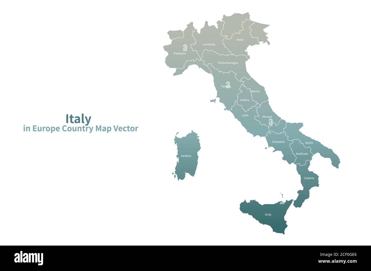 Mappa vettoriale Italia. Mappa dei Paesi europei Serie Verde. Illustrazione Vettoriale