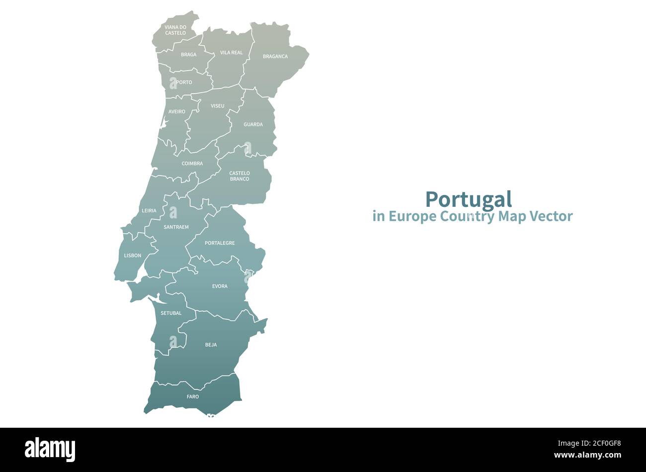 Mappa vettoriale del Portogallo. Mappa dei Paesi europei Serie Verde. Illustrazione Vettoriale