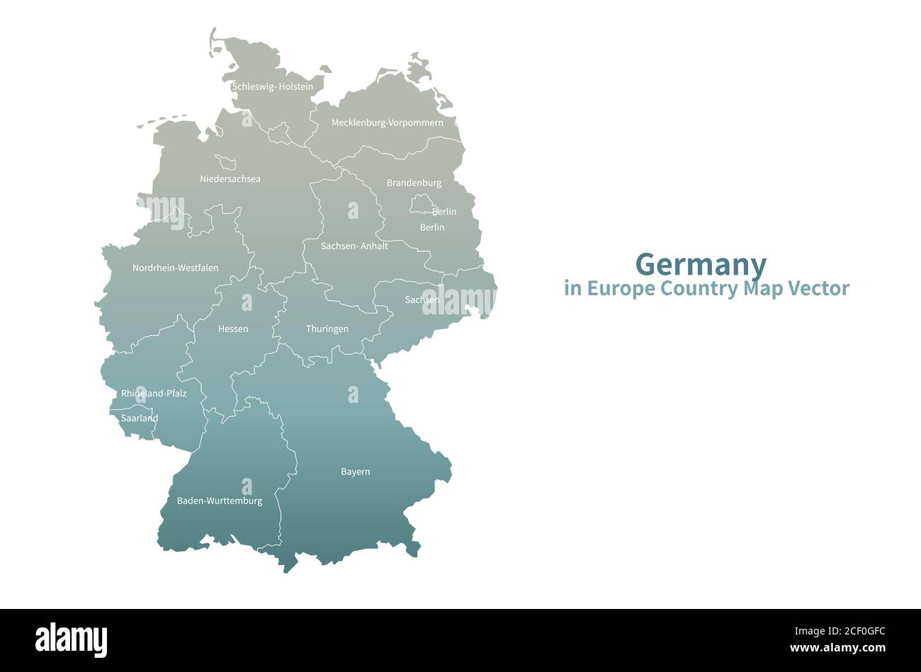 Mappa vettoriale della Germania. Mappa dei Paesi europei Serie Verde. Illustrazione Vettoriale