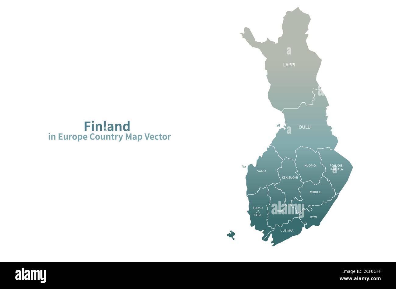 Mappa vettoriale Finlandia. Mappa dei Paesi europei Serie Verde. Illustrazione Vettoriale