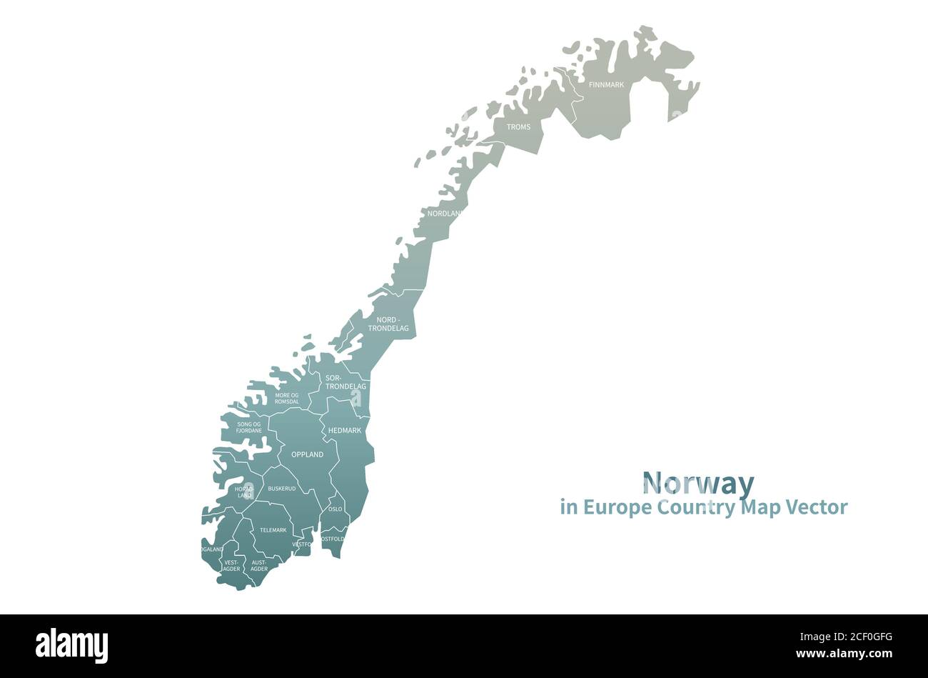 Mappa vettoriale Norvegia. Mappa dei Paesi europei Serie Verde. Illustrazione Vettoriale