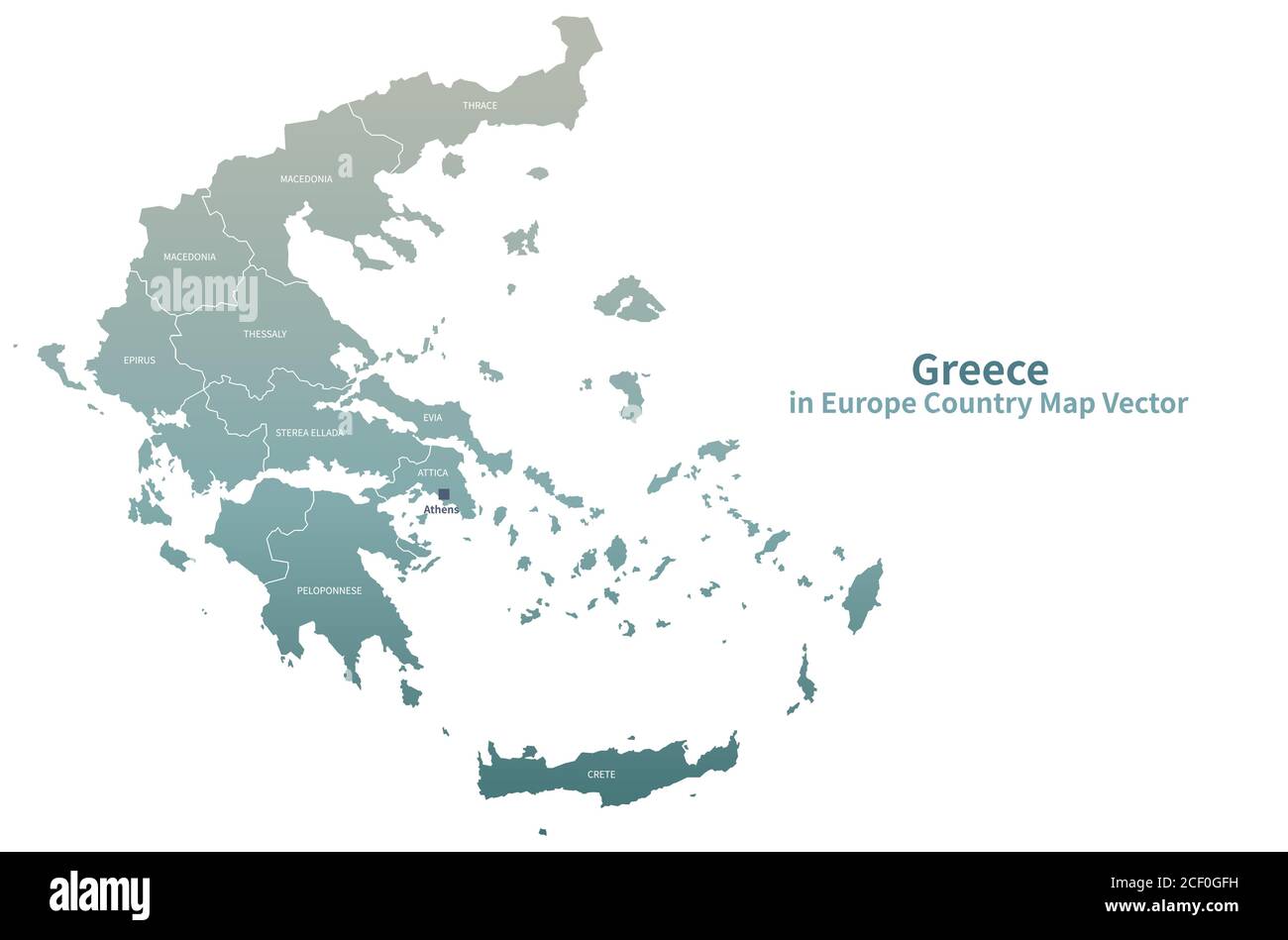 Mappa vettoriale della Grecia. Mappa dei Paesi europei Serie Verde. Illustrazione Vettoriale