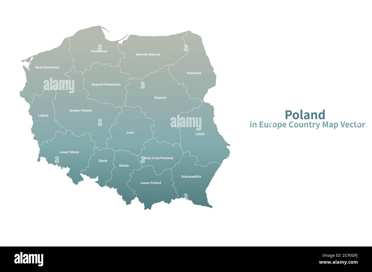 Mappa vettoriale Polonia. Mappa dei Paesi europei Serie Verde. Illustrazione Vettoriale