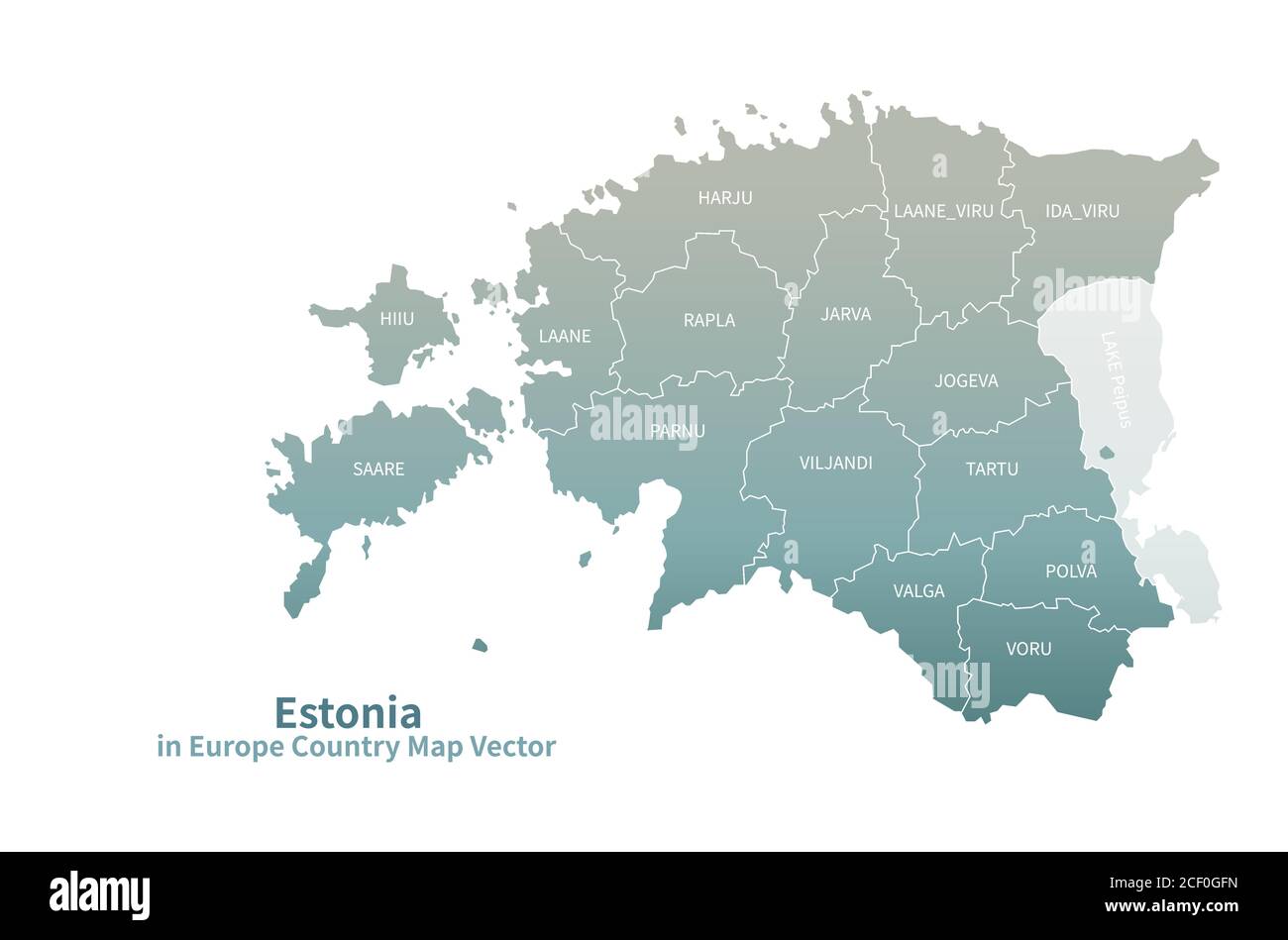 Mappa vettoriale Estonia. Mappa dei Paesi europei Serie Verde. Illustrazione Vettoriale