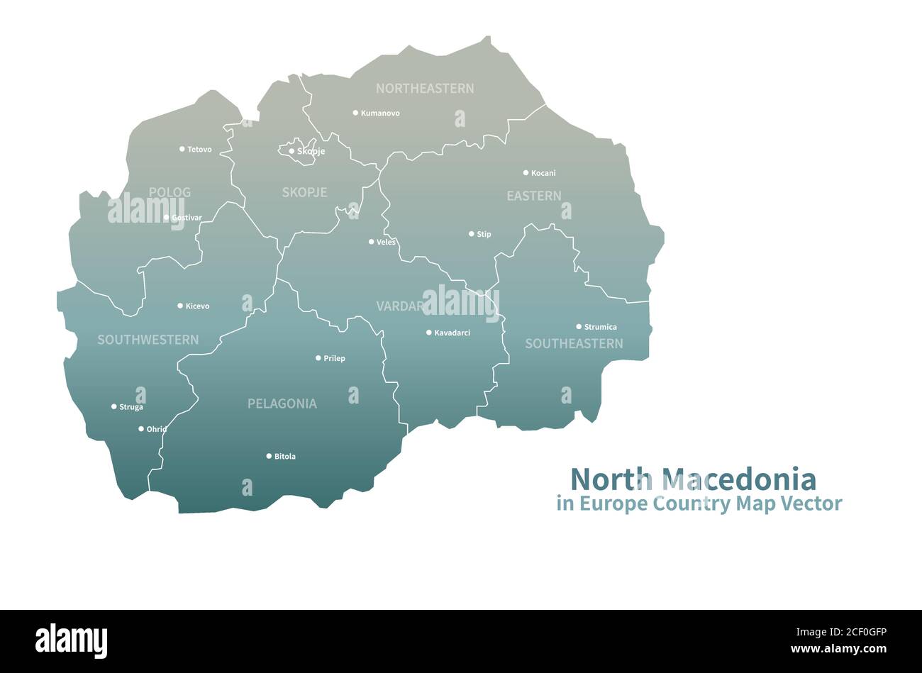 Mappa vettoriale Nord Macedonia. Mappa dei Paesi europei Serie Verde. Illustrazione Vettoriale