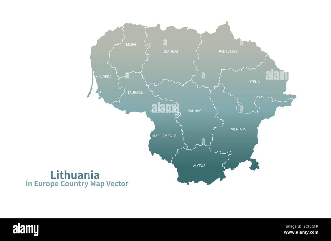 Mappa vettoriale Lituania. Mappa dei Paesi europei Serie Verde. Illustrazione Vettoriale