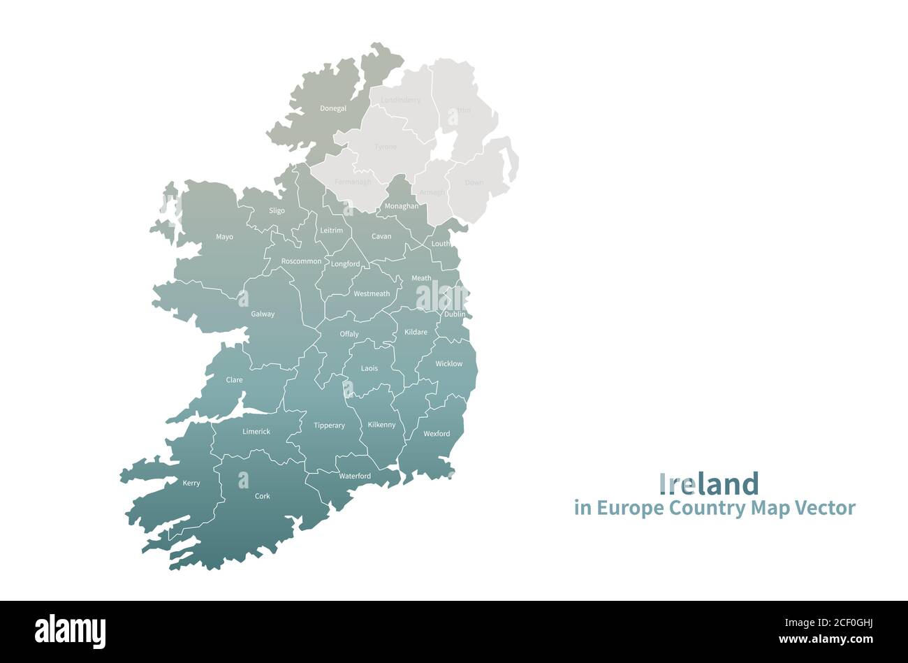 Mappa vettoriale dell'Irlanda. Mappa dei Paesi europei Serie Verde. Illustrazione Vettoriale