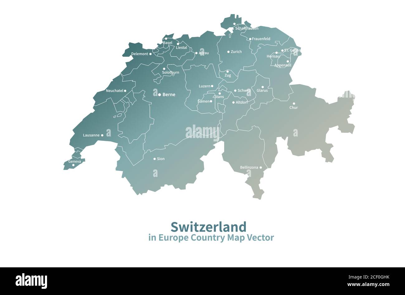 Mappa vettoriale della Svizzera. Mappa dei Paesi europei Serie Verde. Illustrazione Vettoriale