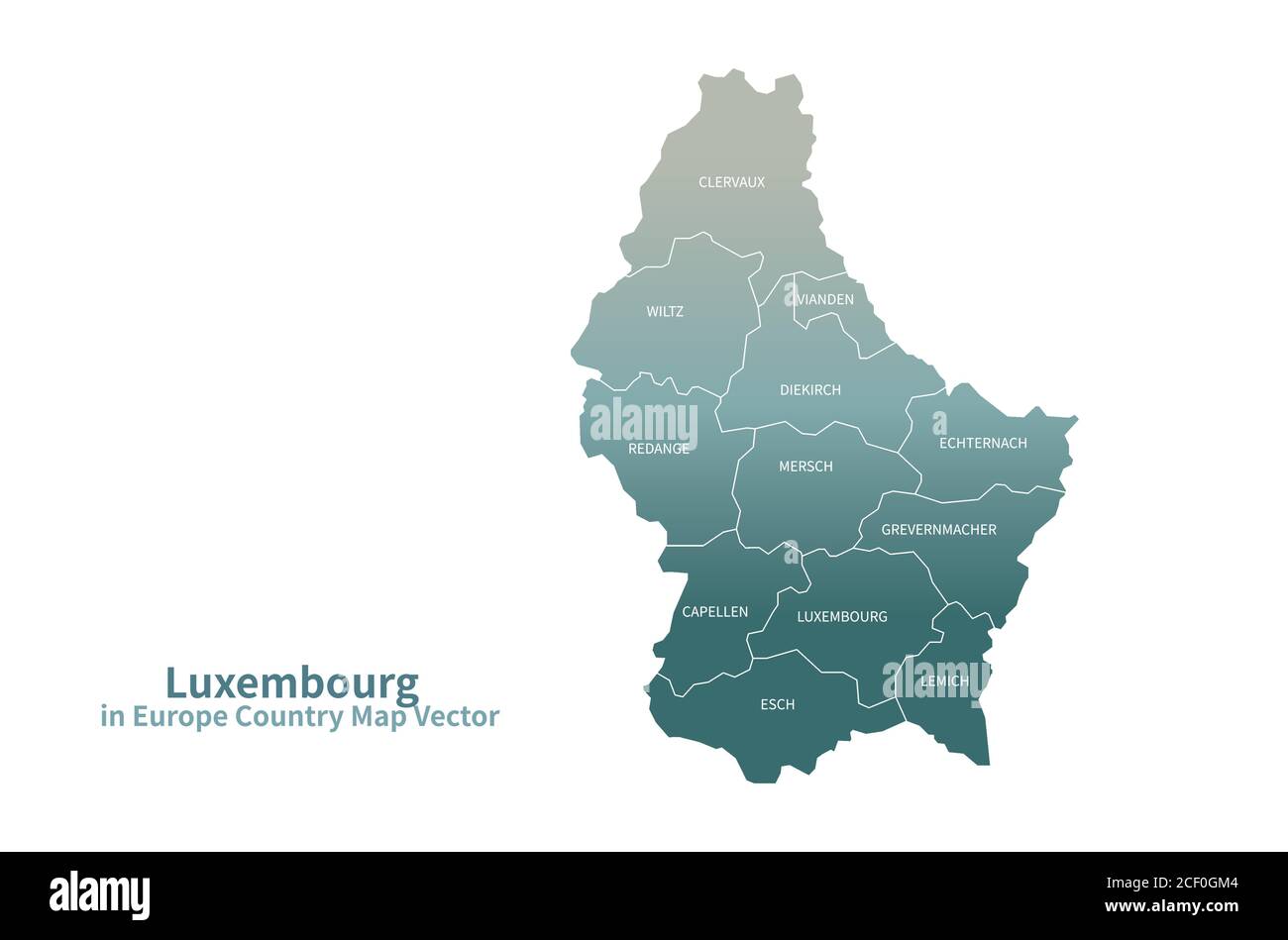 Mappa vettoriale del Lussemburgo. Mappa dei Paesi europei Serie Verde. Illustrazione Vettoriale
