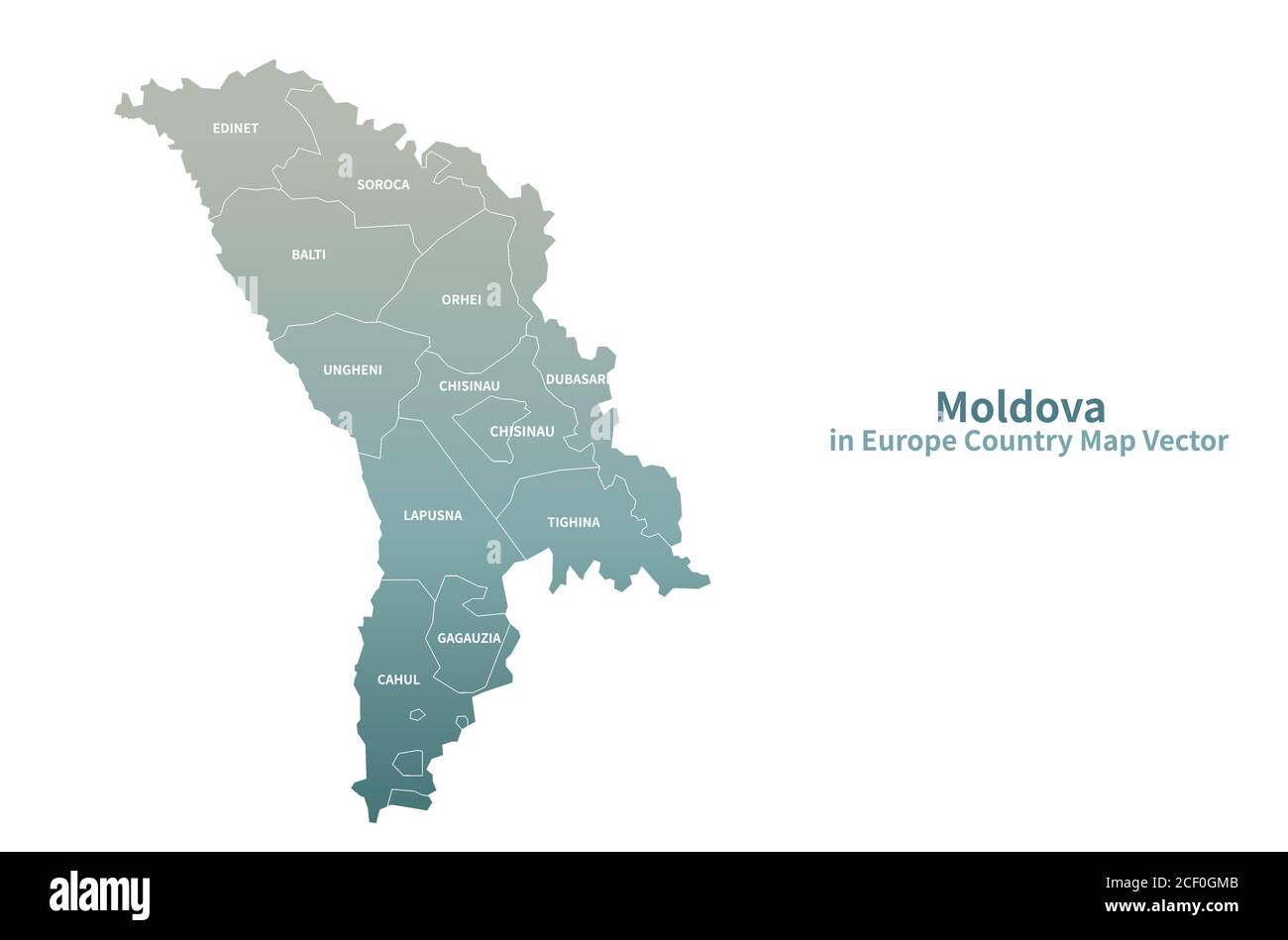 Mappa vettoriale Moldavia. Mappa dei Paesi europei Serie Verde. Illustrazione Vettoriale