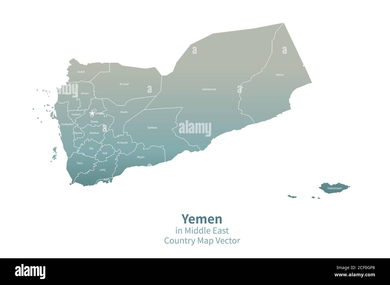 Mappa vettoriale Yemen. Mappa Paese Medio Oriente Serie Verde. Illustrazione Vettoriale