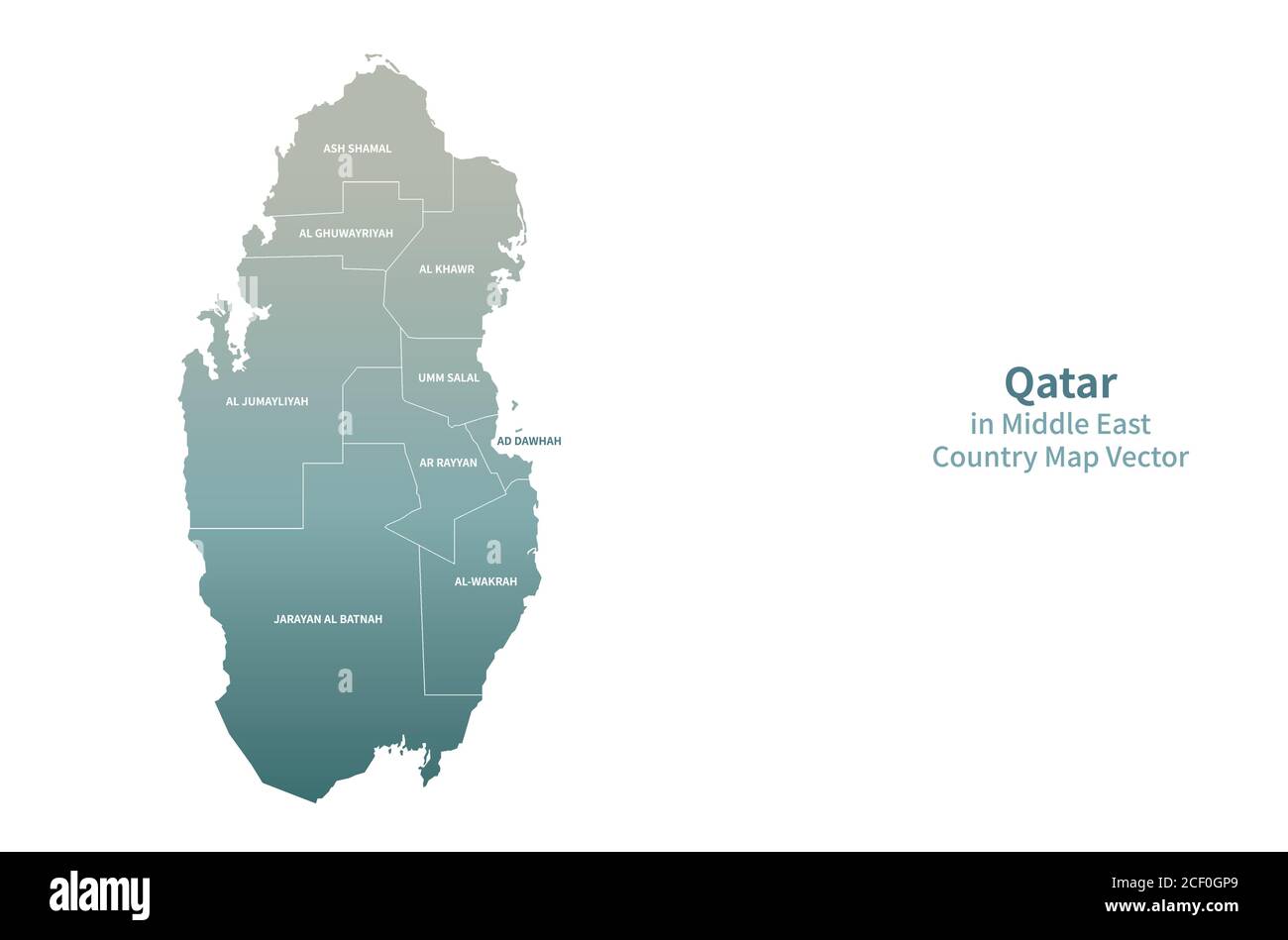 Mappa vettoriale Qatar. Mappa Paese Medio Oriente Serie Verde. Illustrazione Vettoriale