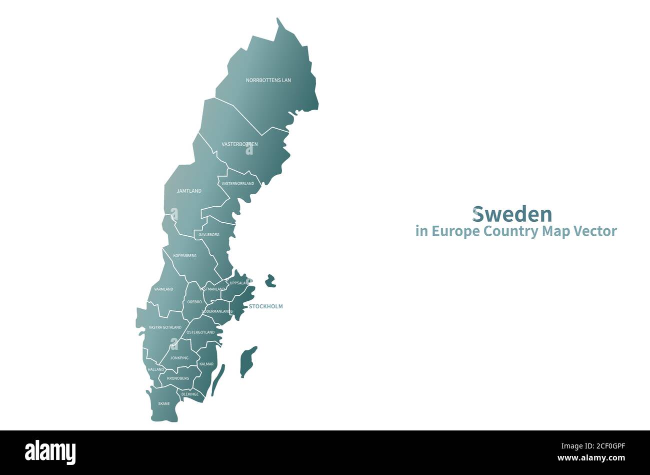 Mappa vettoriale Svezia. Mappa dei Paesi europei Serie Verde. Illustrazione Vettoriale