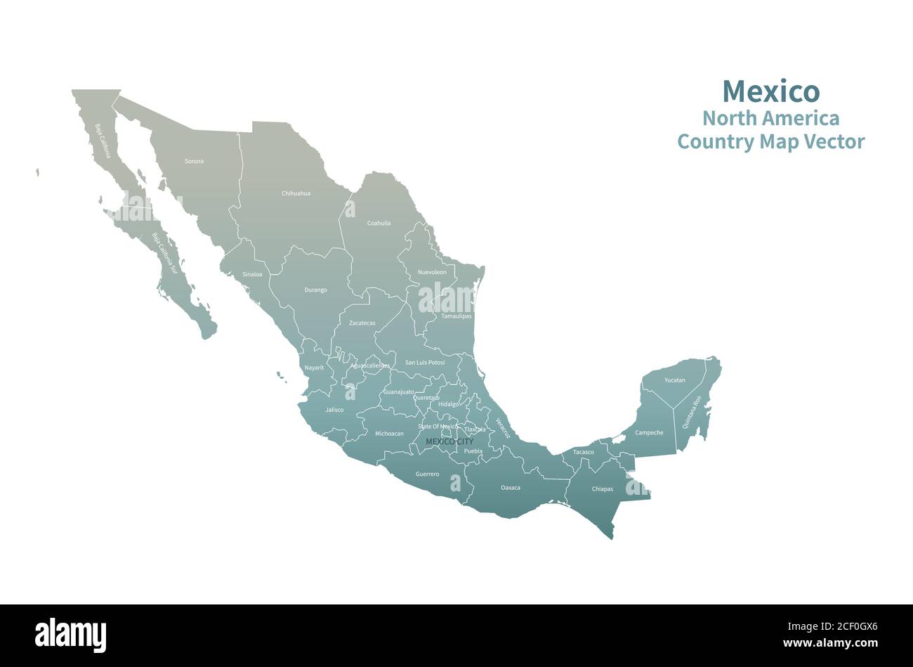 Mappa vettoriale del Messico. Mappa dei Paesi del Nord America Serie Verde. Illustrazione Vettoriale