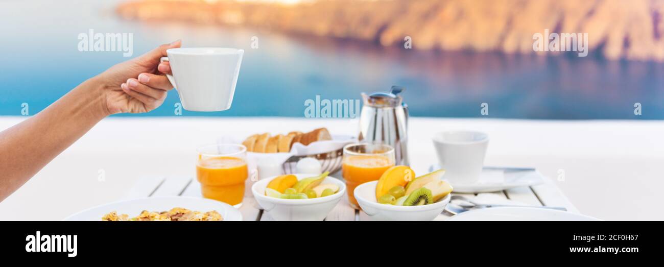 Crociera vacanza prima colazione bere caffè banner Foto Stock