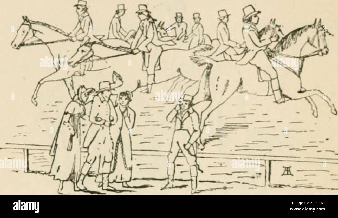 . L'alba del XIX secolo in Inghilterra, un disegno sociale dei tempi. COME ROMPERE NEL MIO CAVALLO. Il costume qui è particolarmente degno di nota, in quanto mostra avery tipo avanzato di andy. Che questo non era il costume ordinario per andare in fila, è mostrato nell'illustrazione allegata, dove è molto più commerciale-come, e adattato per lo scopo come vediamo, da ogni stampa contemporanea e pittura, i cavalli erano di un buon tipo servibile, come dissimile aspossible dal nostro corridore, ma assomiglia molto a un cacciatore di branche. Avevano un sacco di fondo, che era inutile, 14 194 I NINETEE Foto Stock