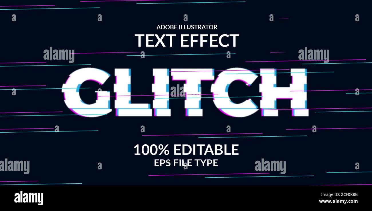 techno glitch effetto testo. Carattere modificabile di Adobe Illustrator. Moderno e futuristico stile a distorsione Illustrazione Vettoriale