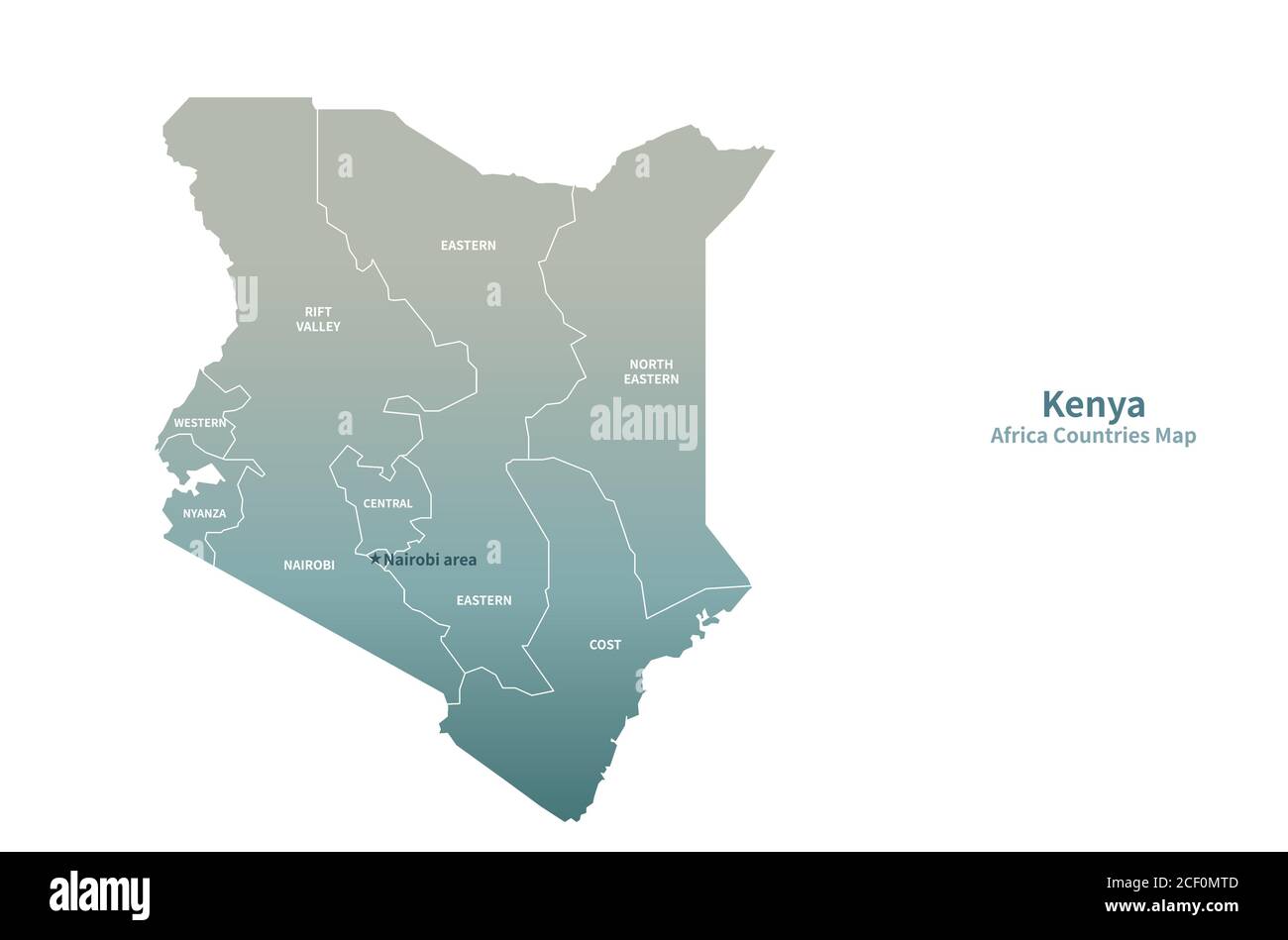 Mappa vettoriale del Kenya. Mappa dei paesi africani. Illustrazione Vettoriale