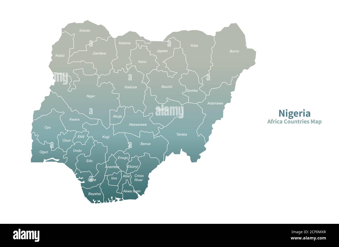 Mappa vettoriale Nigeria. Mappa dei paesi africani. Illustrazione Vettoriale