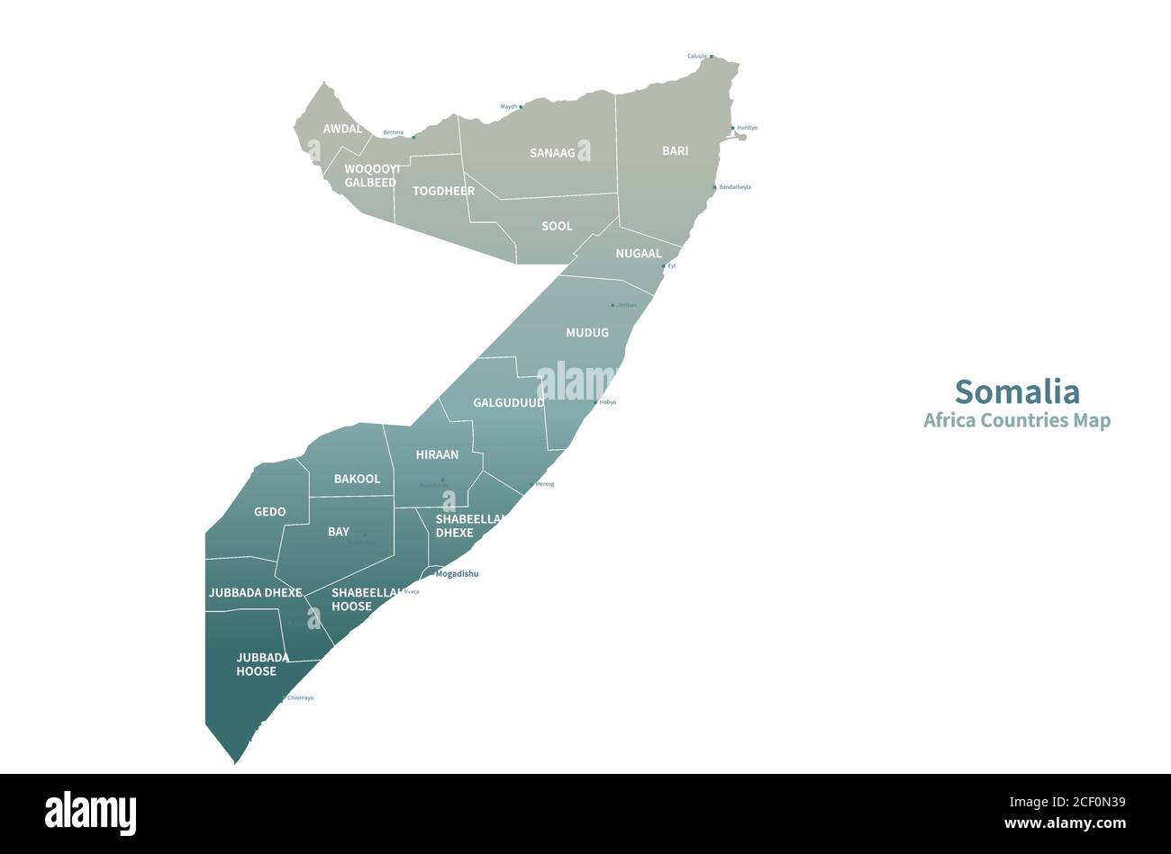 Somalia Mappa vettoriale. Mappa dei paesi africani. Illustrazione Vettoriale