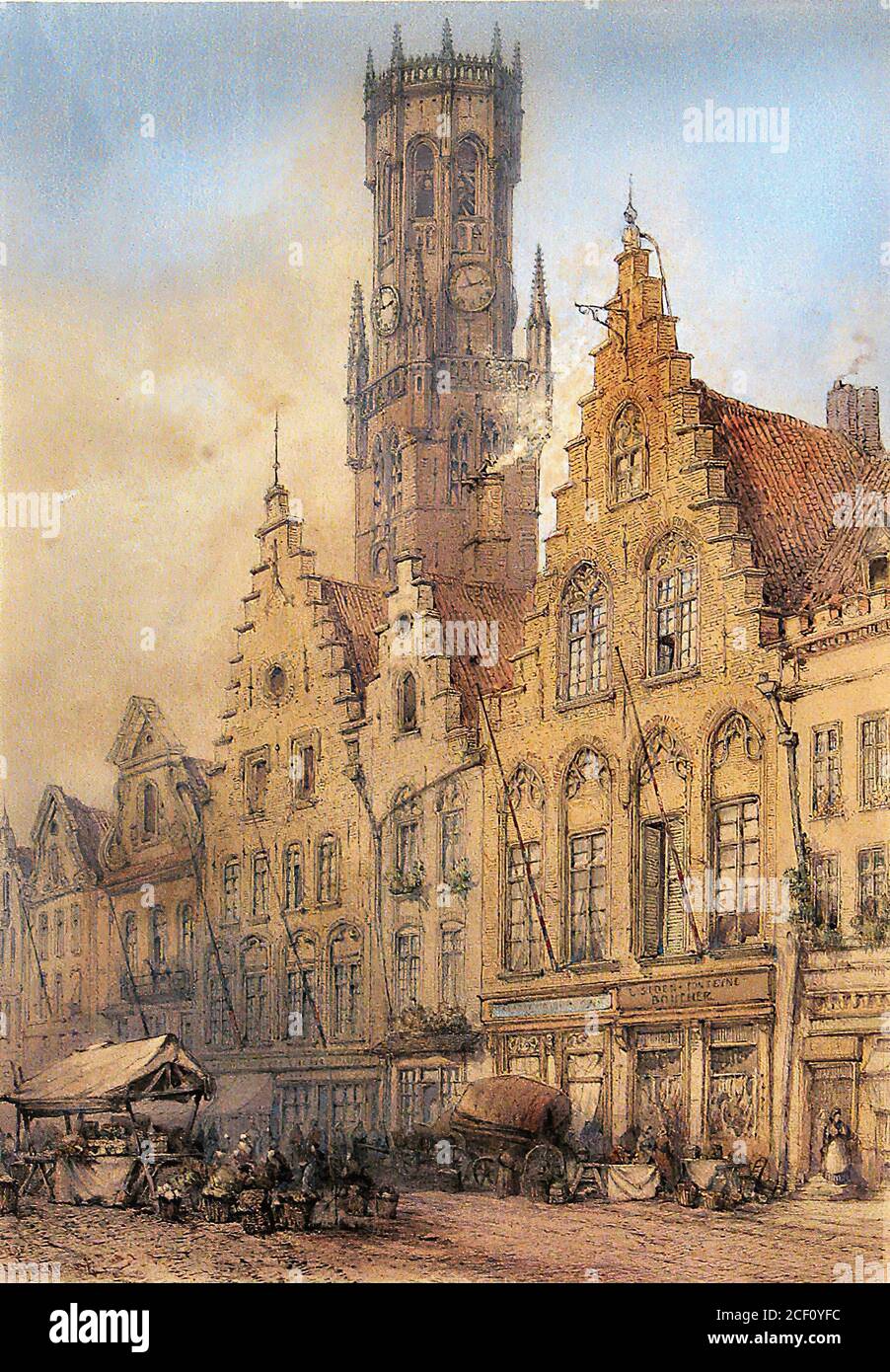 Dibdin Thomas Colman - il mercato di Bruges - Inglese Scuola - 19 ° secolo Foto Stock