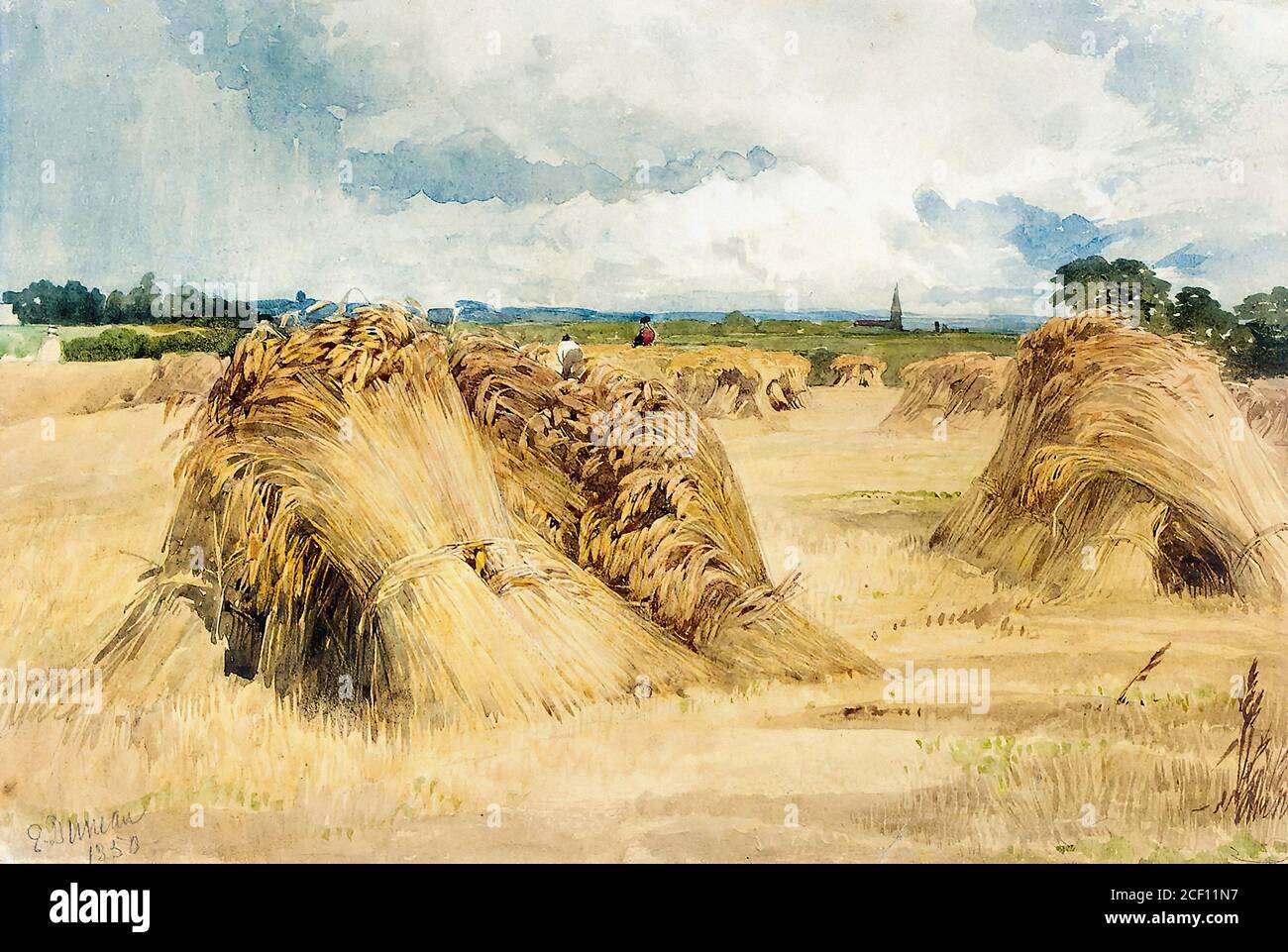 Duncan Edward - Hay e grano Stooks prima della pioggia - British School - 19 ° secolo Foto Stock