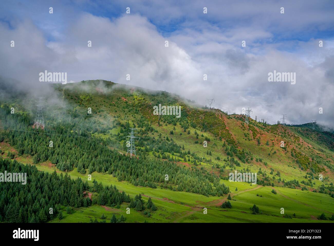 Un villaggio tibetano nella valle di montagna, in estate. Foto Stock