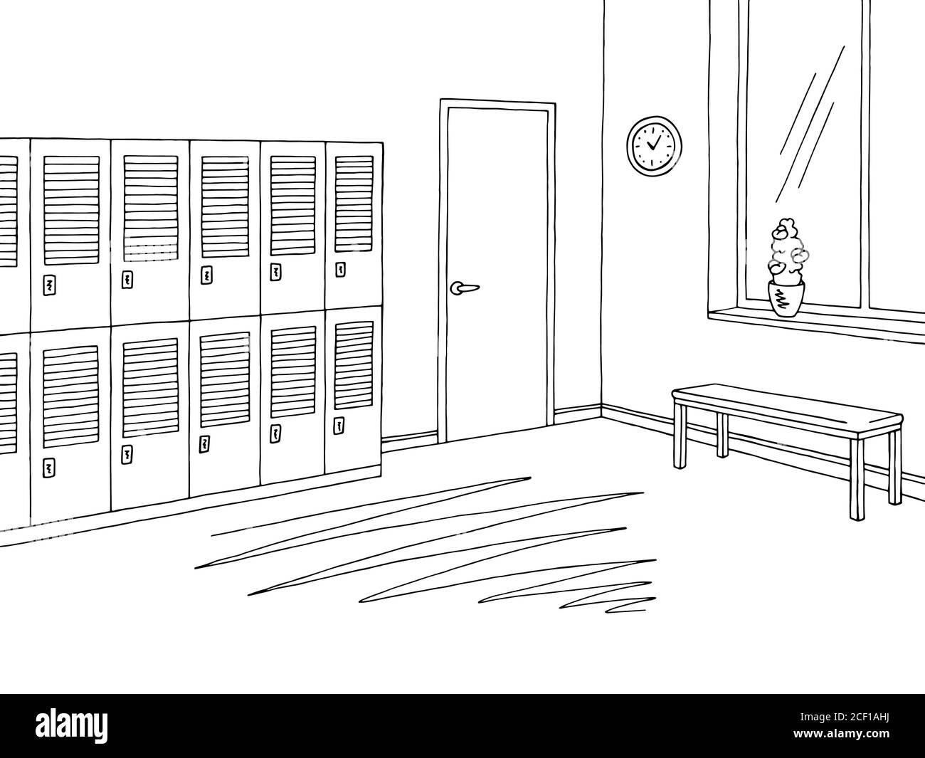 Scuola corridoio lobby grafica nero bianco schizzo illustrazione vettore Illustrazione Vettoriale