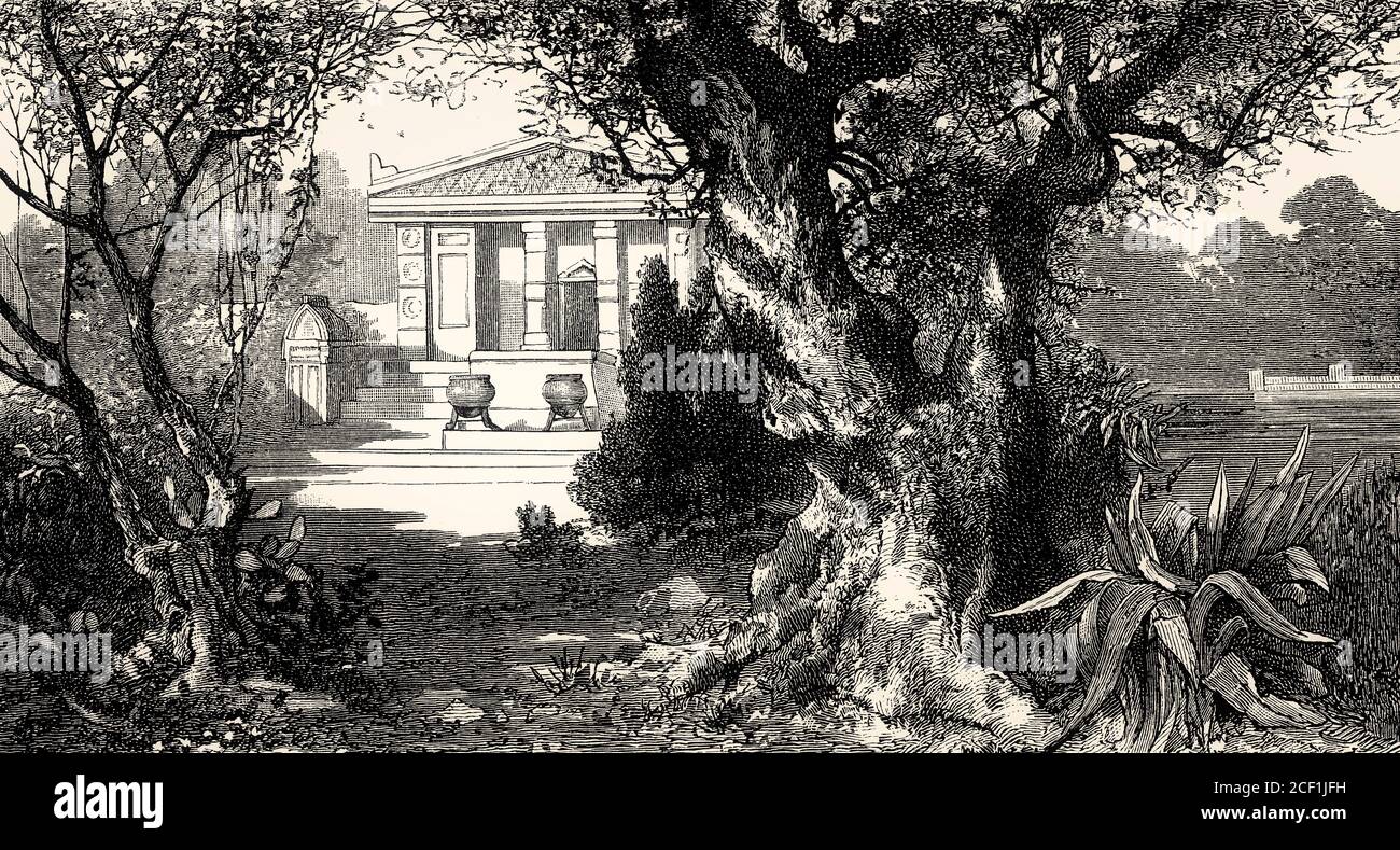 ATTO I., SCENA I., un boschetto davanti al Tempio di Diana, scena da Ifigenia a Tauris, Johann Wolfgang von Goethe Foto Stock
