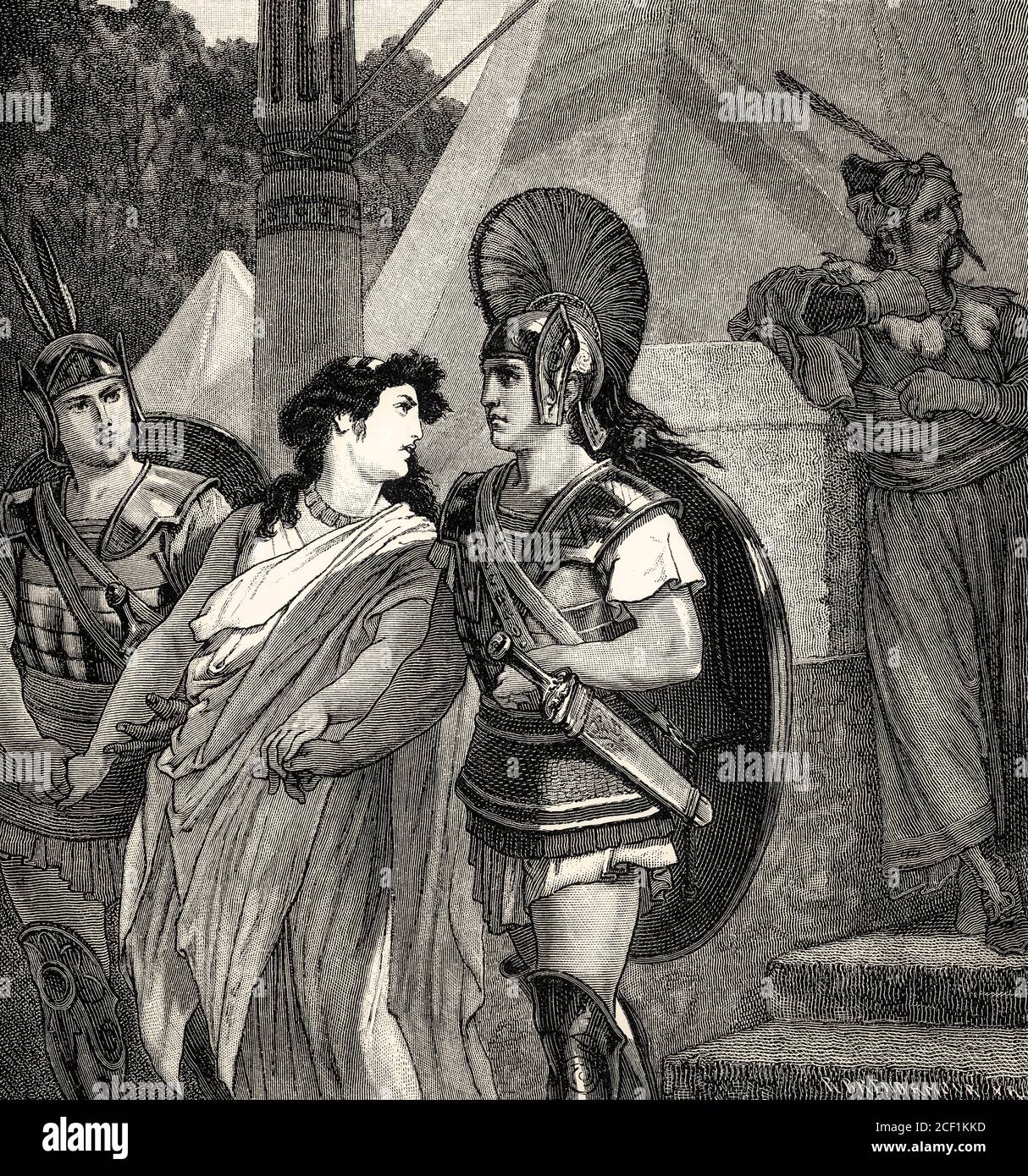 ATTO V, SCENA VI., Thoas e Iphigenia, scena di Iphigenia a Tauris, Johann Wolfgang von Goethe Foto Stock