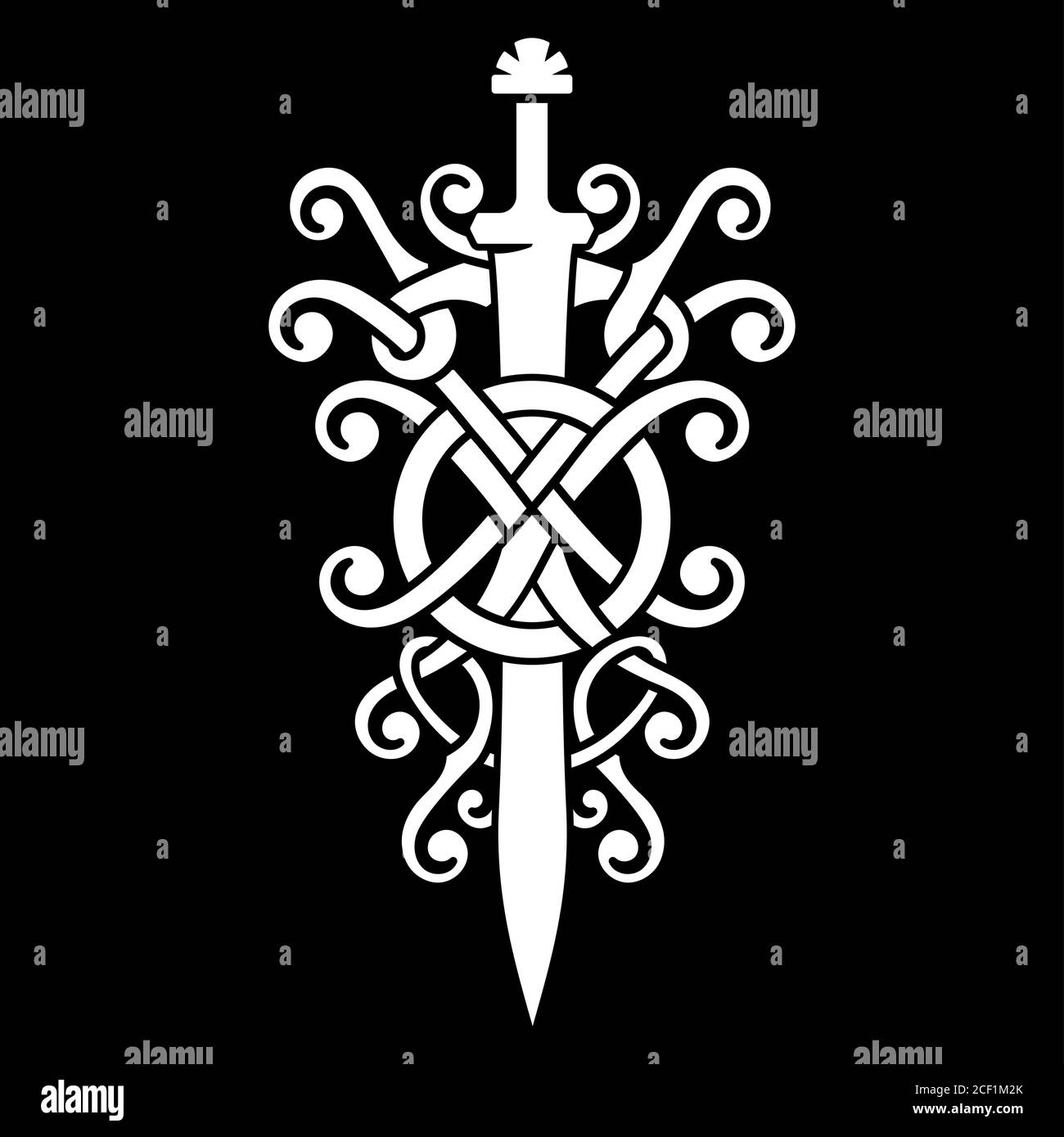 Old Norse, design vichingo. La spada del vichingo e del norreno Illustrazione Vettoriale