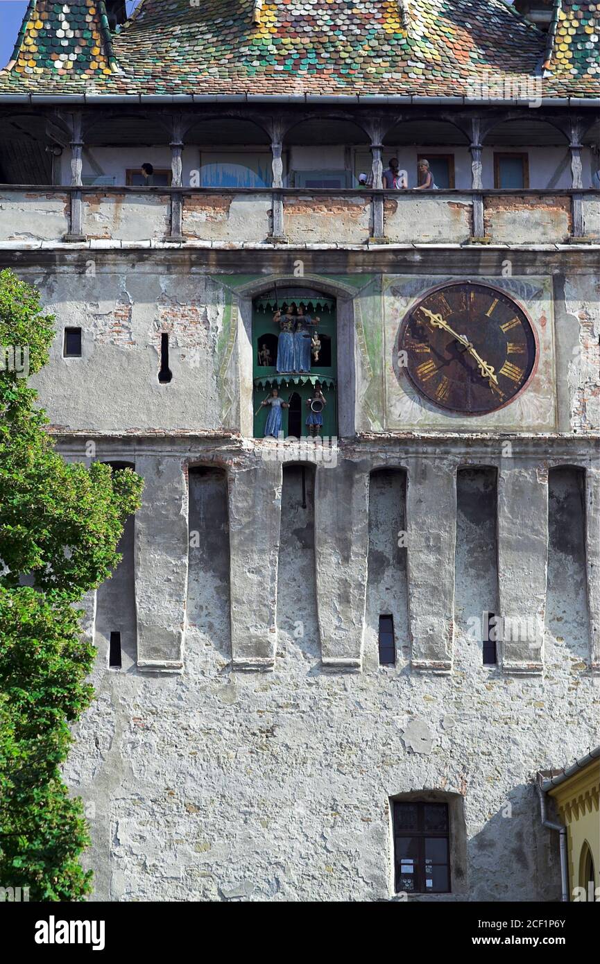 Sighișoara Romania, Stundturm, la torre dell'orologio, wieża zegarowa. Foto Stock