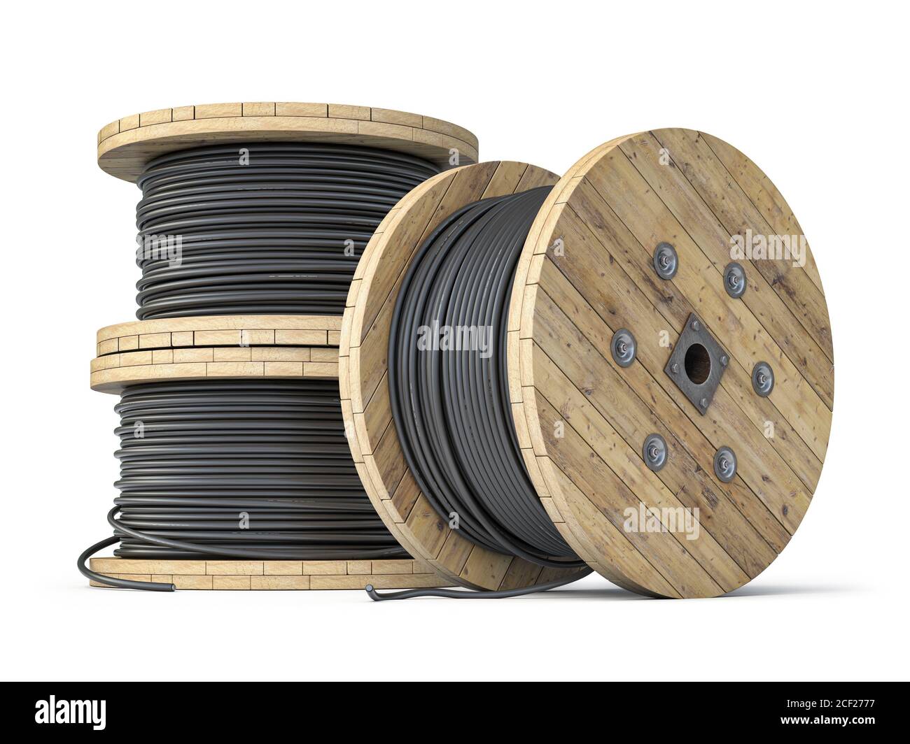 Cavo elettrico su bobina di legno o bobina isolato su sfondo bianco.  illustrazione 3d Foto stock - Alamy